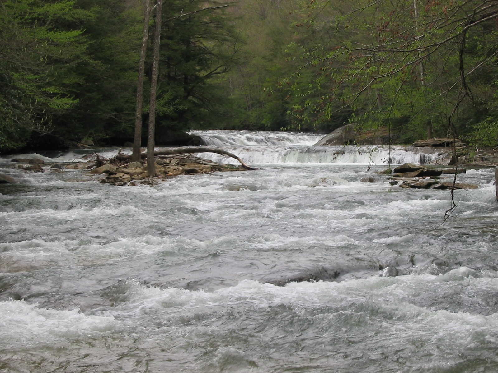 Crapper Falls with Lunch Ledge behind it (Photo by Scott Gravatt  - 4/27/04)